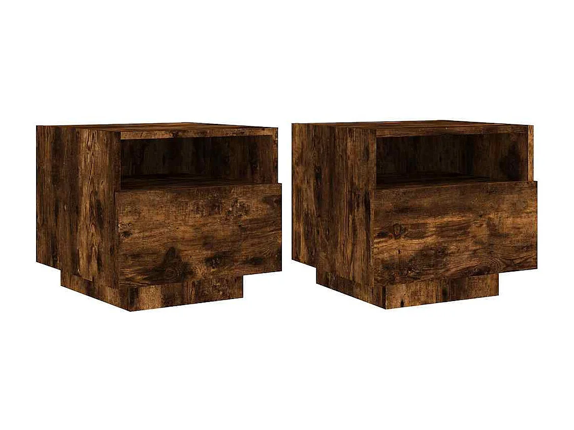 Mesitas de noche | Mesilla de noche con luces LED 2 uds roble ahumado 40x39x37 cm
