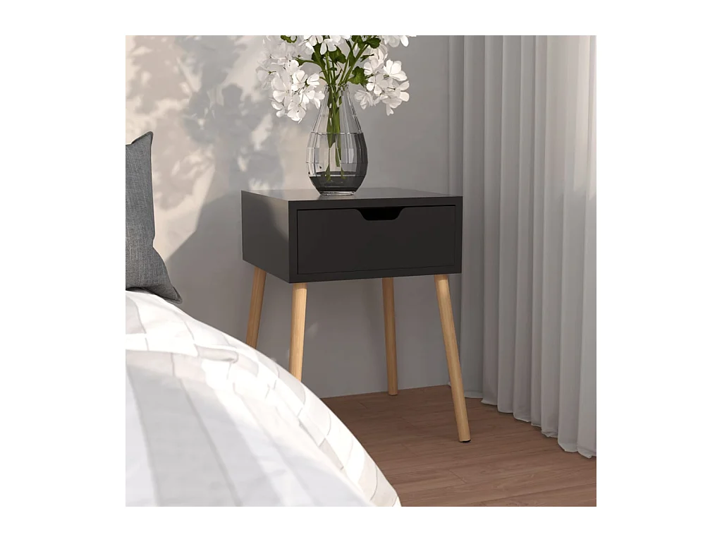 Mesita de noche | Mesilla de noche madera de ingeniería negro brillo 40x40x56 cm