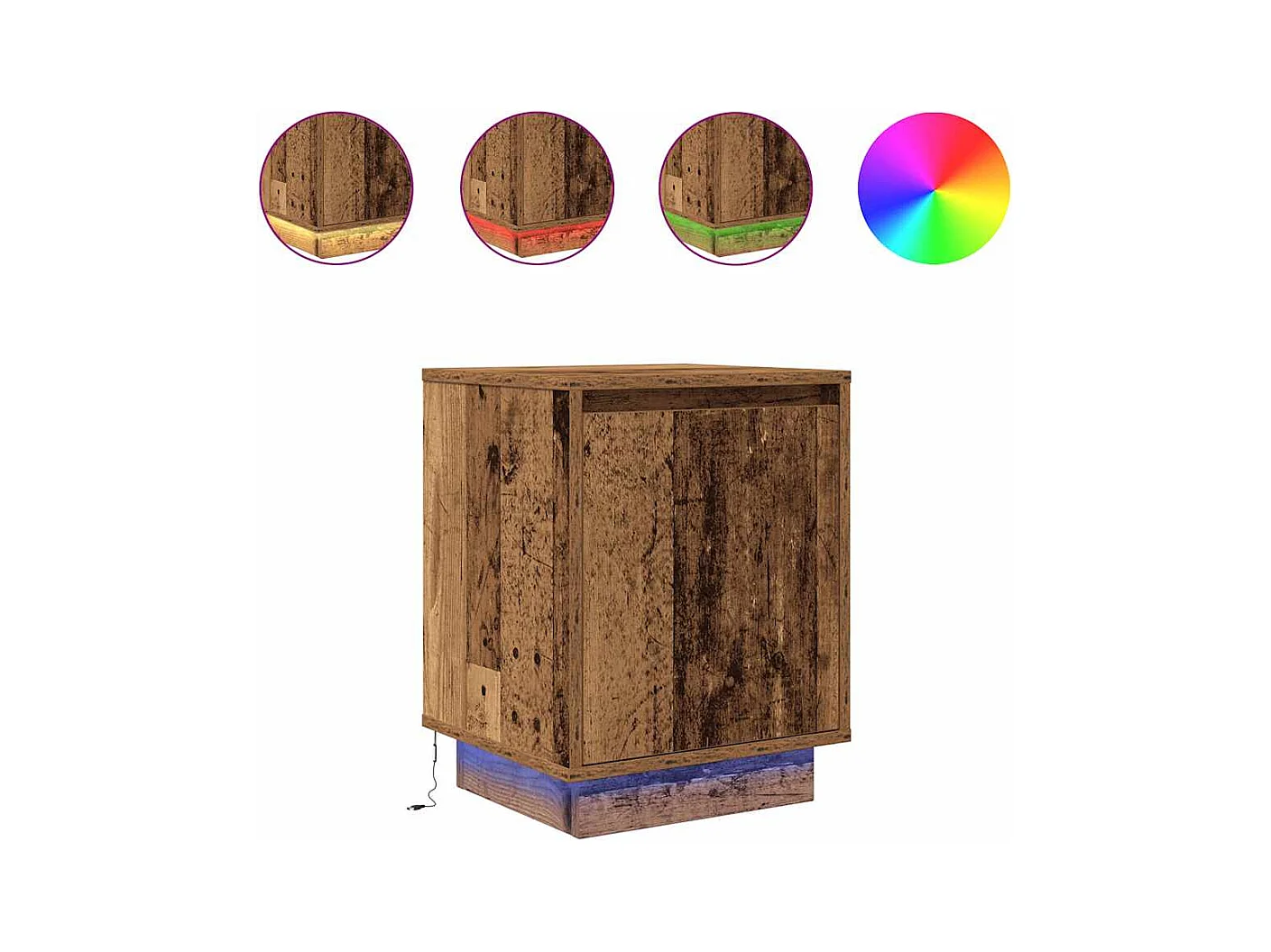 Mesilla de noche | Mesita de noche con luces LED madera vieja 38x34x50 cm