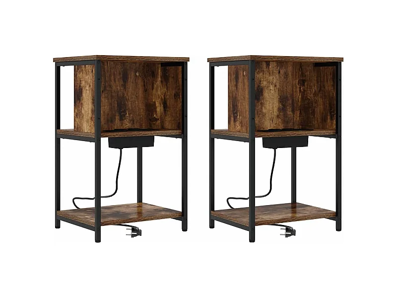 Lot de 2 Tables de chevet Chêne fumé 38x31x61 cm