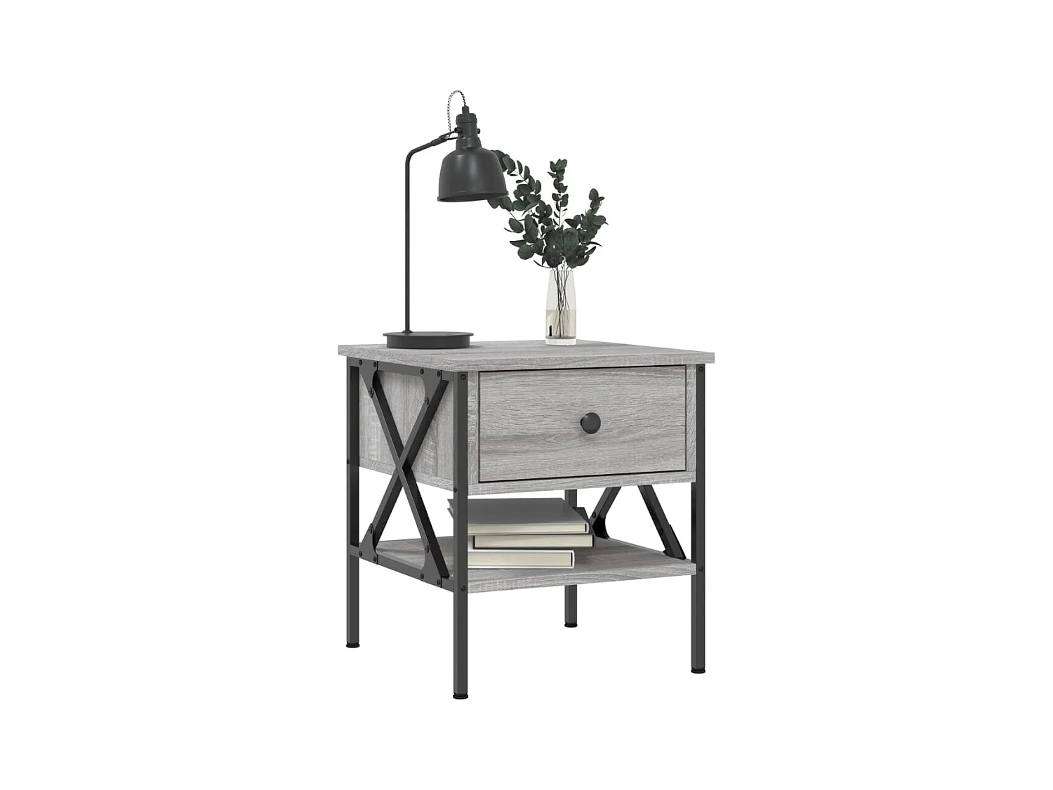 Mesita de noche | Mesilla de noche 2 uds. madera ingeniería gris Sonoma 40x42x45 cm