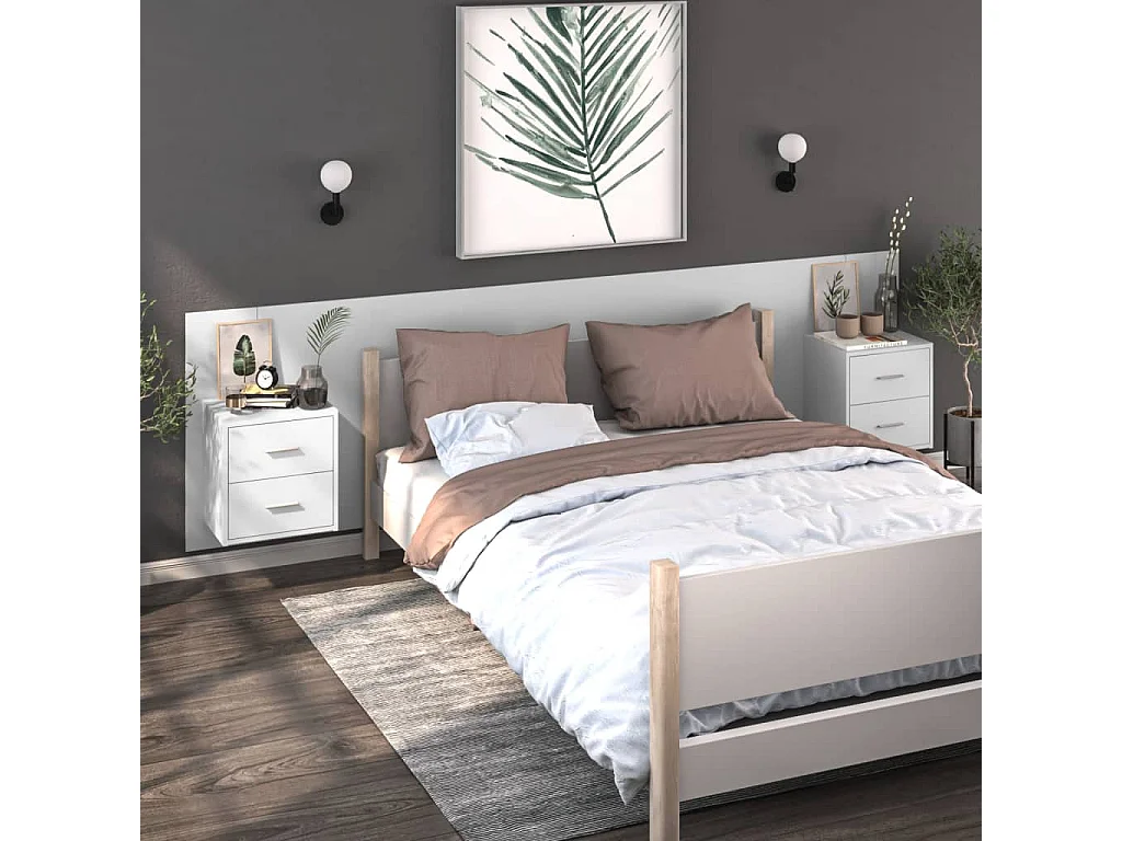 Nachttisch hängend | Wand-Nachttisch Hochglanz-Weiß SHL77944