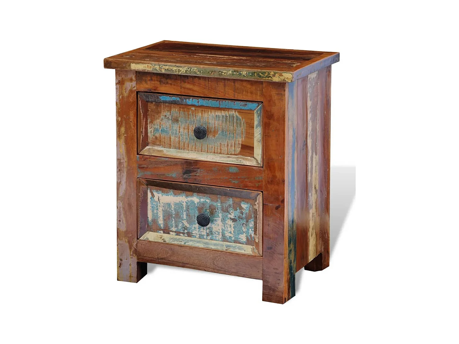 Mesita de noche | Mesilla de noche con 2 cajones madera maciza reciclada