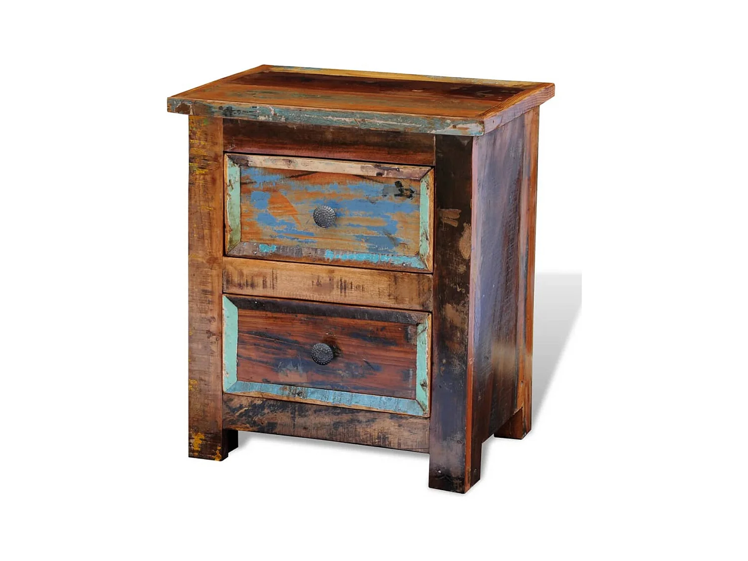 Mesita de noche | Mesilla de noche con 2 cajones madera maciza reciclada