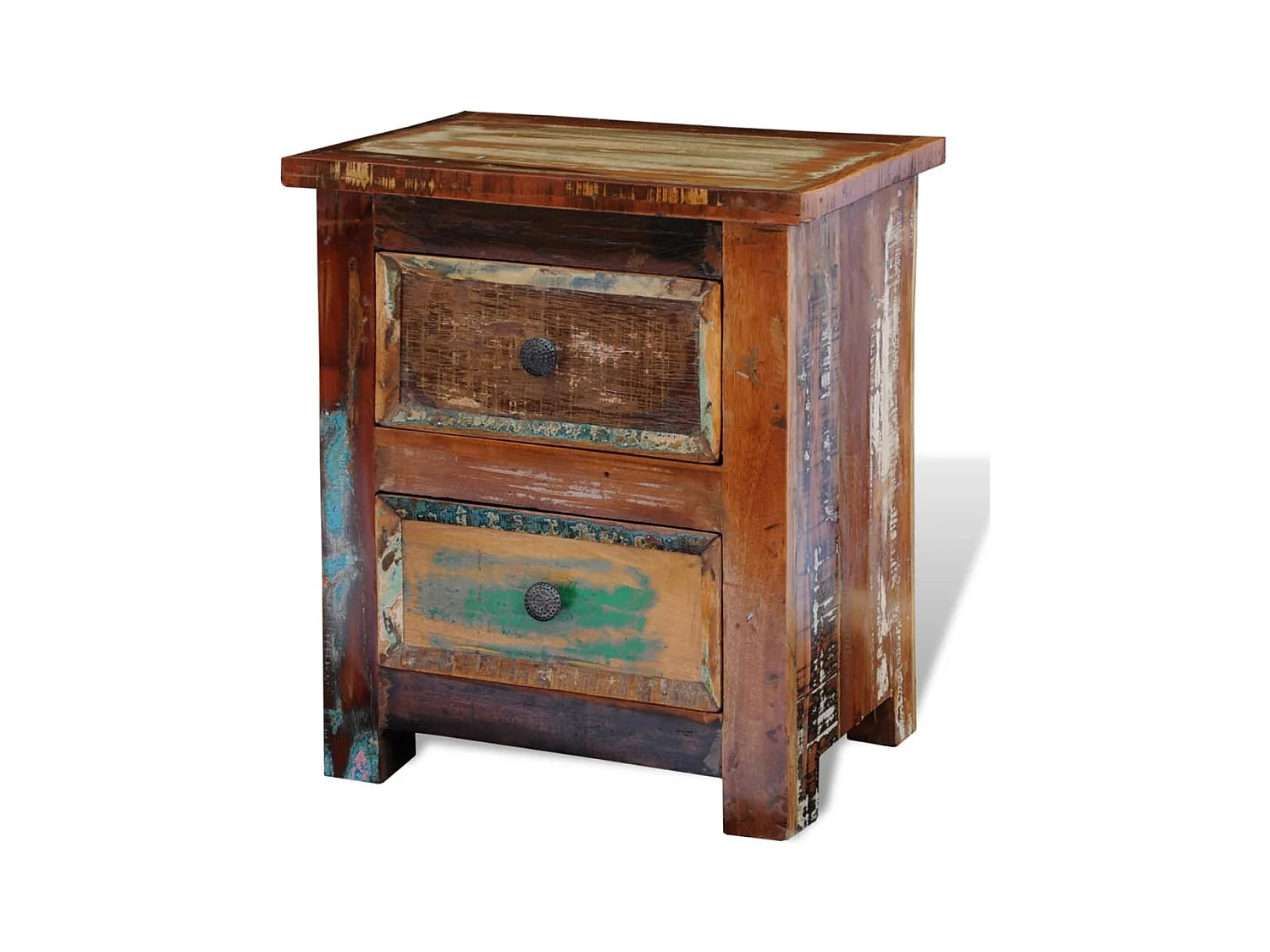 Mesita de noche | Mesilla de noche con 2 cajones madera maciza reciclada