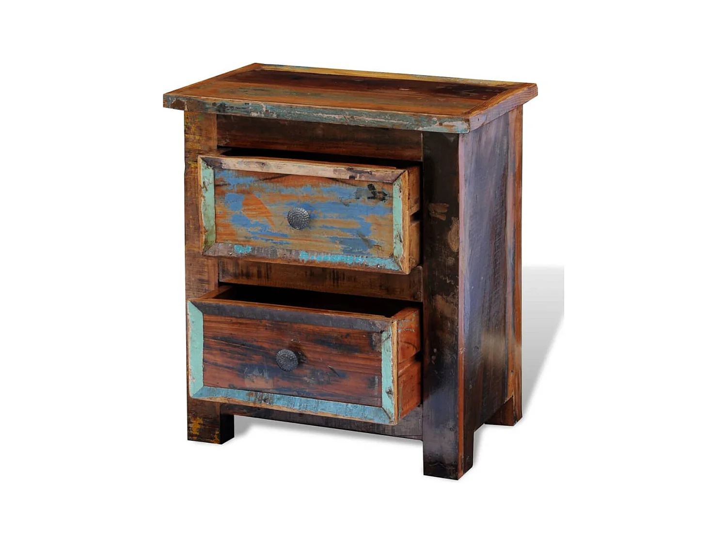 Mesita de noche | Mesilla de noche con 2 cajones madera maciza reciclada