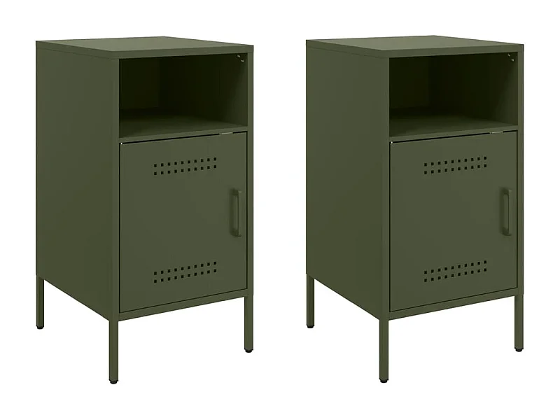 Tables de chevet lot de 2 avec tiroirs vert olive 36x39x68 cm acier