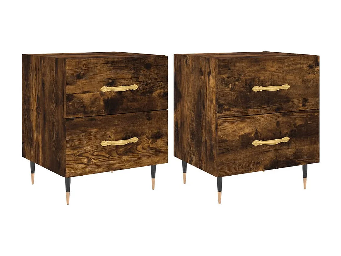 Nachttisch 2er Set-Beistelltisch-Nachttischkommode Räuchereiche 40x35x47,5 cm Holzwerkstoff SHL89093
