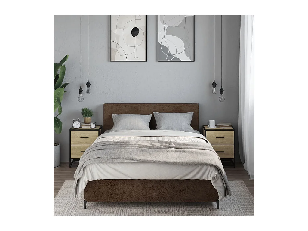 Mesitas de noche | Mesilla de noche 2 uds madera ingeniería roble Sonoma 40x31x50 cm