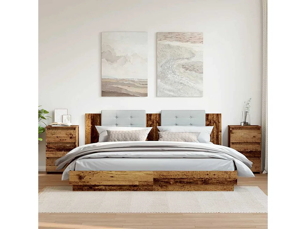 Nachttisch 2er Set-Beistelltisch-Nachttischkommode Altholz-Optik 40x35x62,5 cm Holzwerkstoff SHL86008