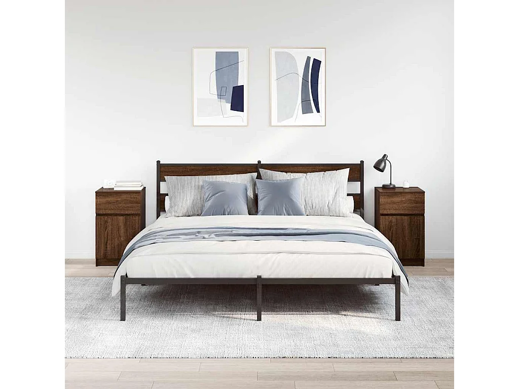 Nachttisch 2er Set-Beistelltisch-Nachttischkommode Braun Eichen-Optik 39x35x65 cm Holzwerkstoff SHL69768