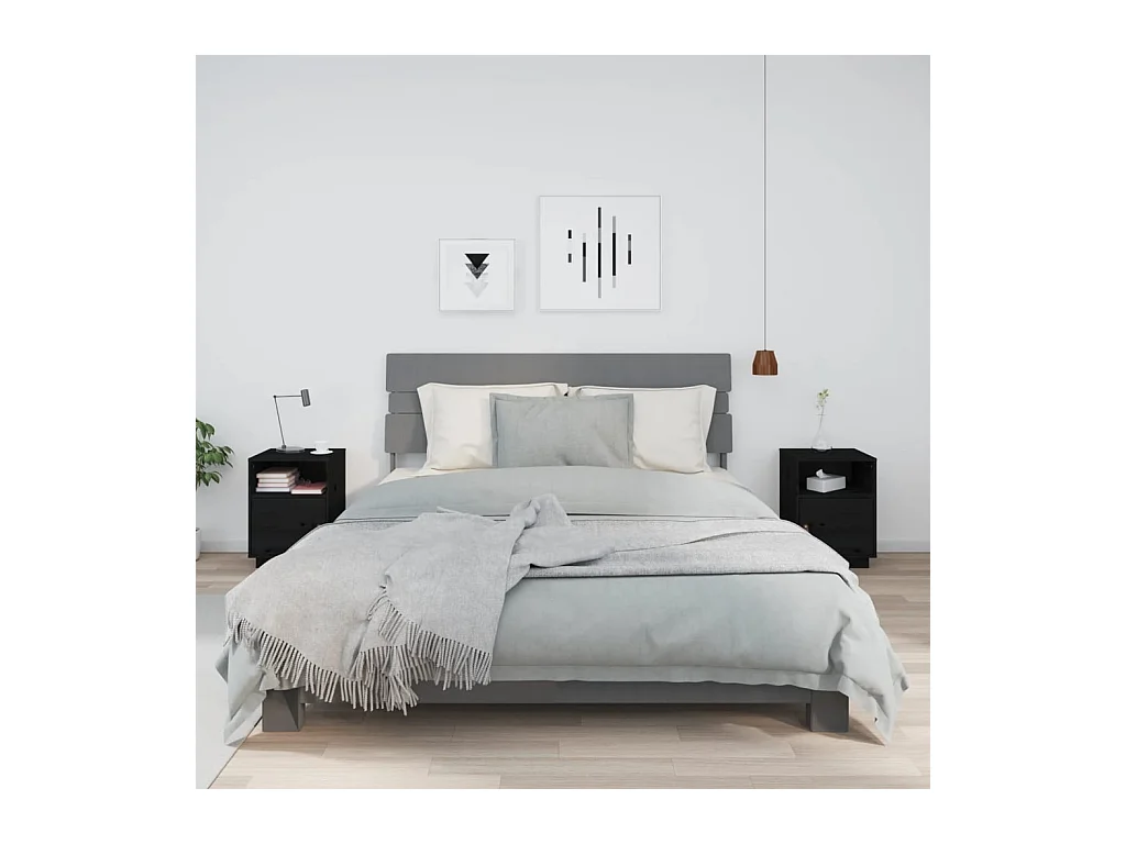 Mesitas de noche | Mesilla de noche 2 uds madera maciza de pino negro 40x34x55 cm