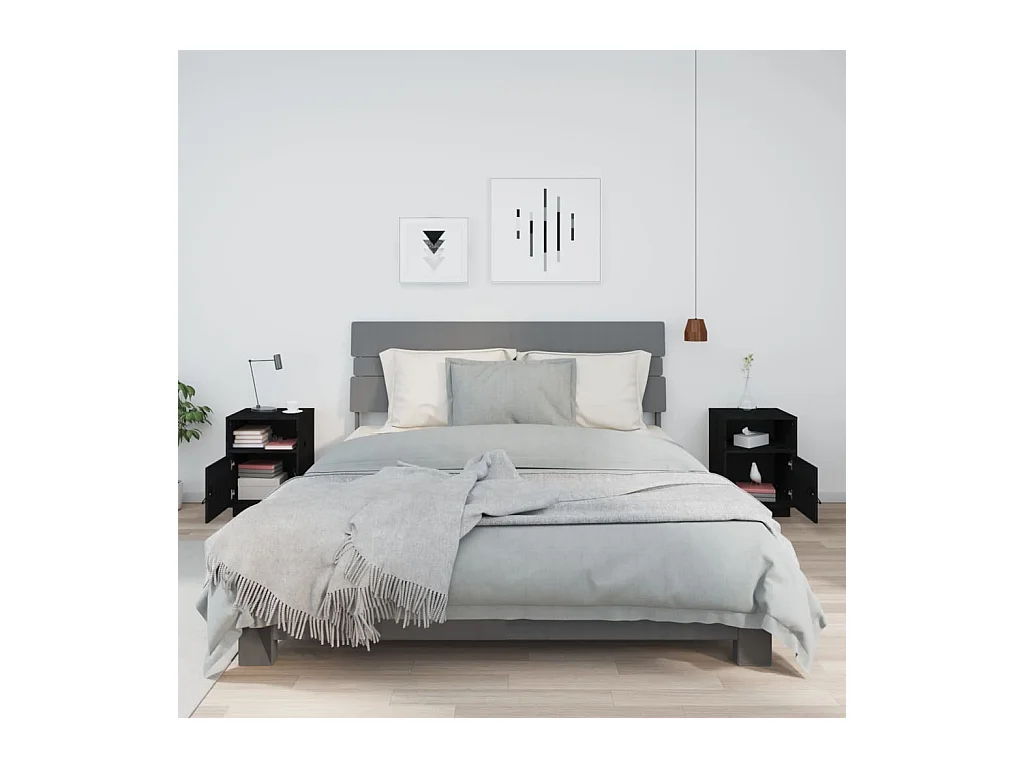 Mesitas de noche | Mesilla de noche 2 uds madera maciza de pino negro 40x34x55 cm