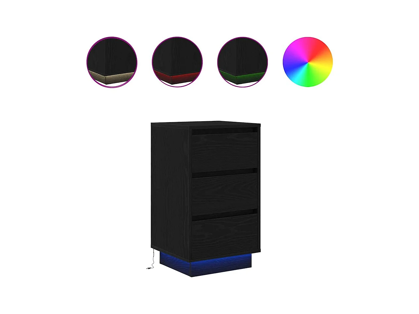 Mesilla de noche | Mesita de noche con luces LED negro38x34x65 cm