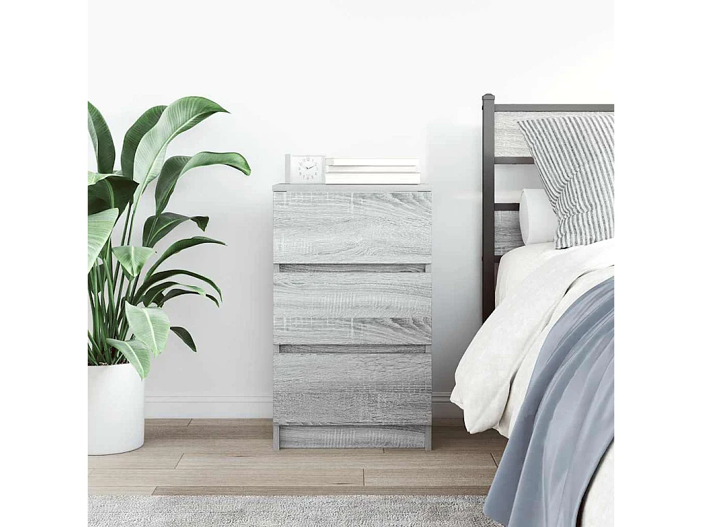 Mesilla de noche | Mesita de noche con 3 cajones gris Sonoma 39x35x65 cm
