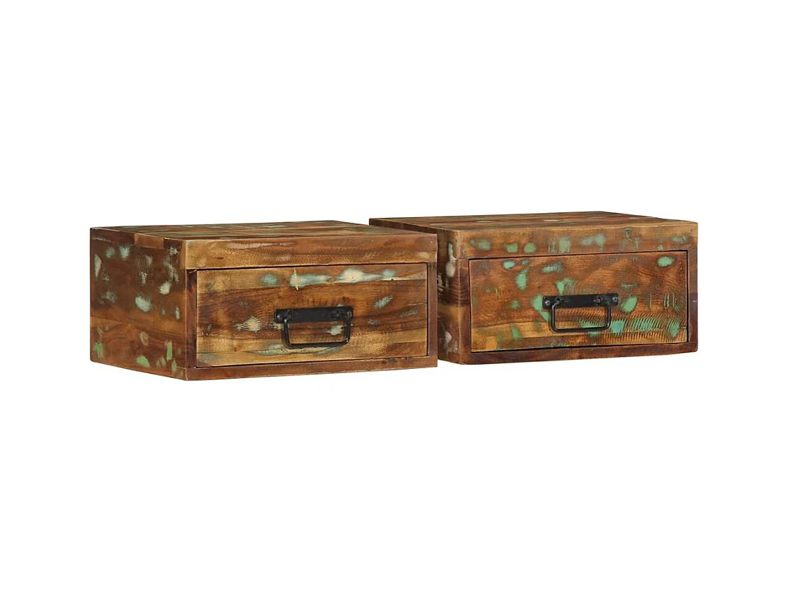 Mesitas de noche | Mesilla de noche de pared 2 uds madera maciza reciclada