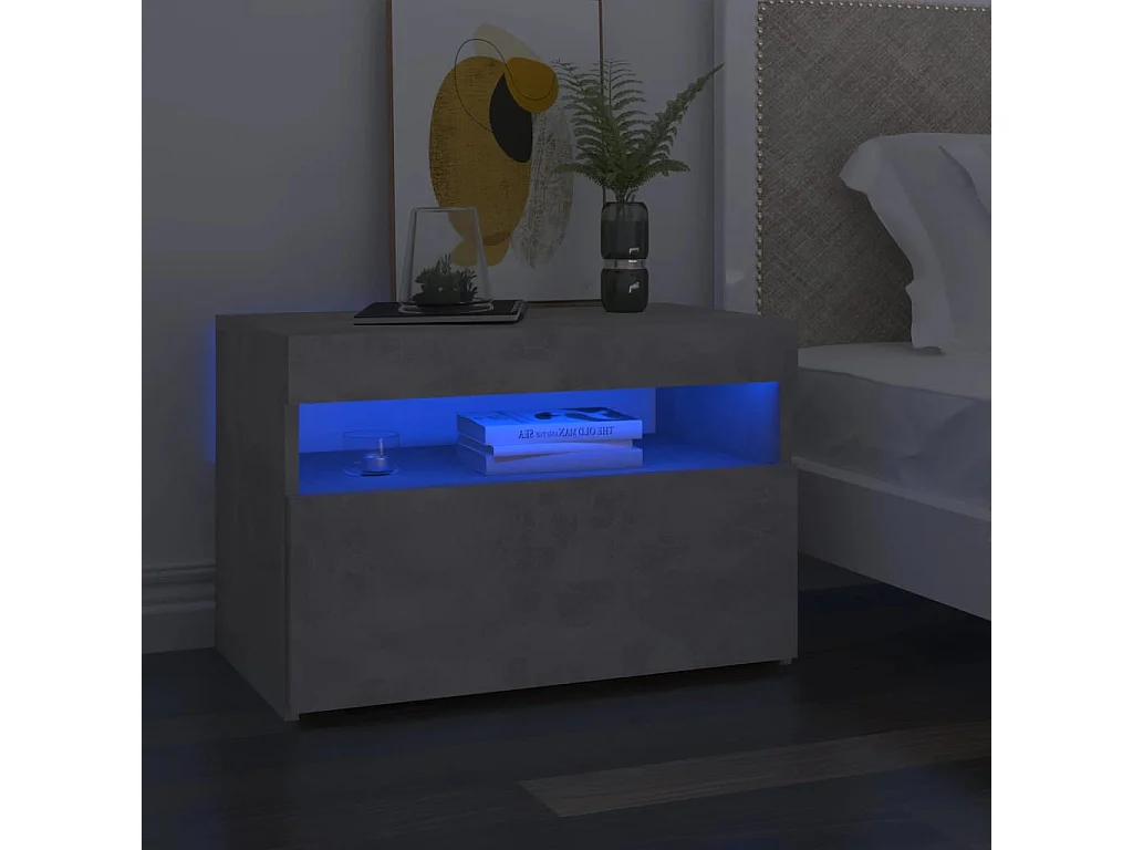 Nachttisch-Beistelltisch mit LED-Leuchten Betongrau 60x35x40 cm SHL28533
