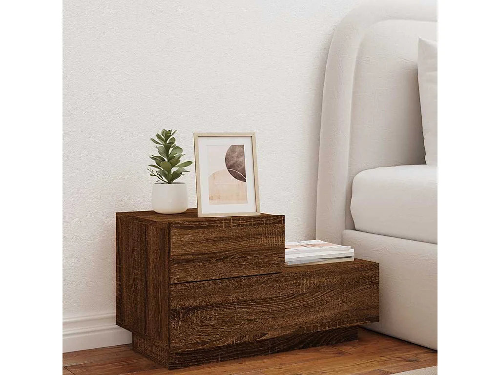 Mesita de noche | Mesilla de noche con luces LED roble marrón 70x36x40,5 cm