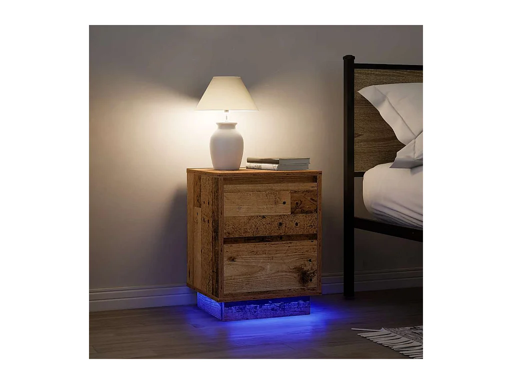 Mesillas de noche | Mesita de noche con luces LED 2 uds madera vieja 38x34x50 cm