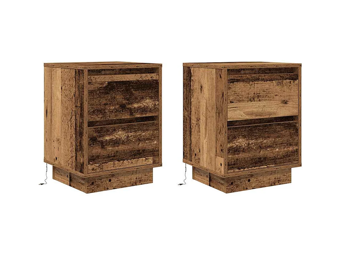 Mesillas de noche | Mesita de noche con luces LED 2 uds madera vieja 38x34x50 cm
