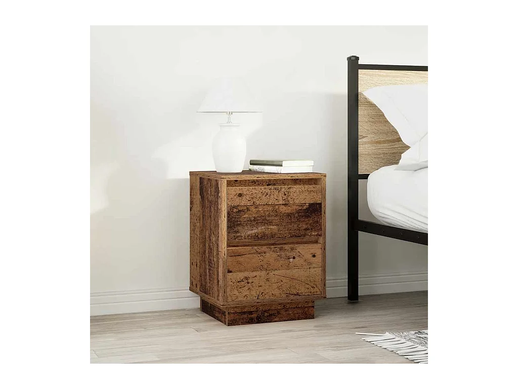 Mesillas de noche | Mesita de noche con luces LED 2 uds madera vieja 38x34x50 cm