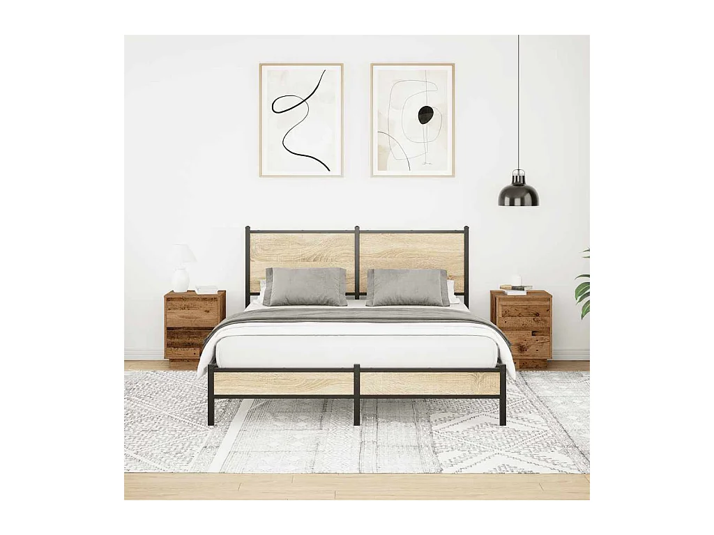 Mesillas de noche | Mesita de noche con luces LED 2 uds madera vieja 38x34x50 cm