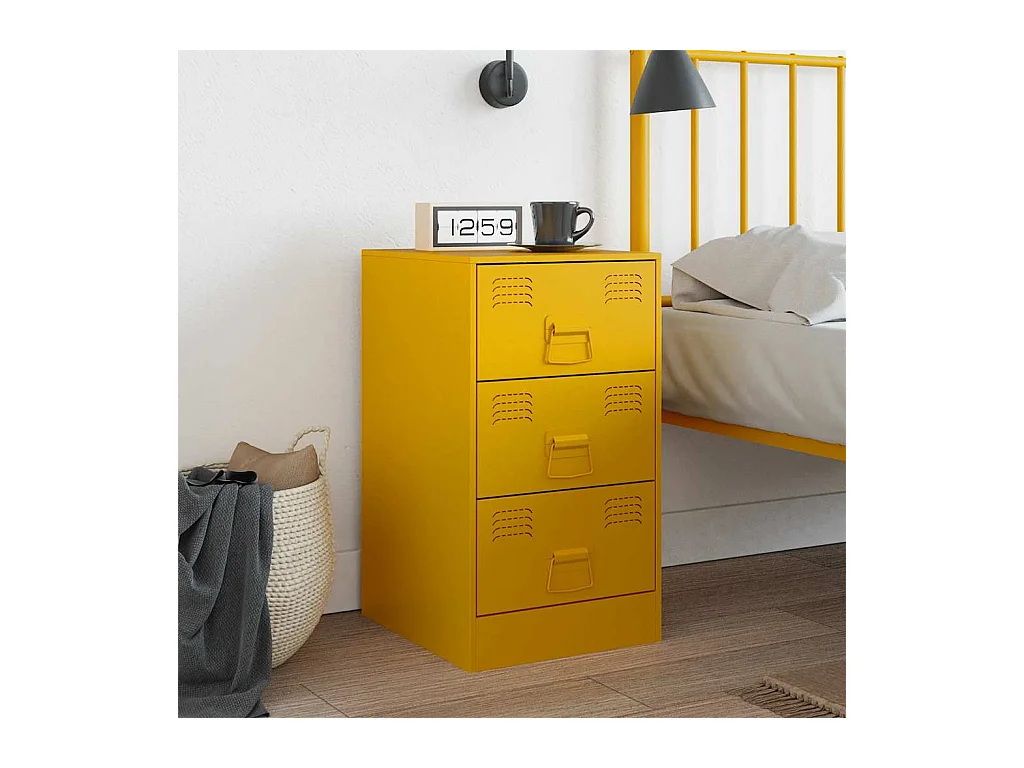 Mesita de noche | Mesilla de noche acero amarillo mostaza 34,5x39x62 cm