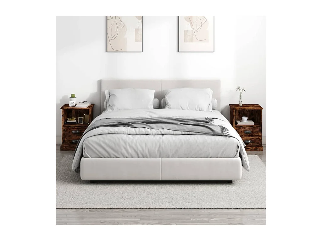 Pack de 2 Mesitas de noche | Mesilla de noche color roble ahumado 43x36x60 cm