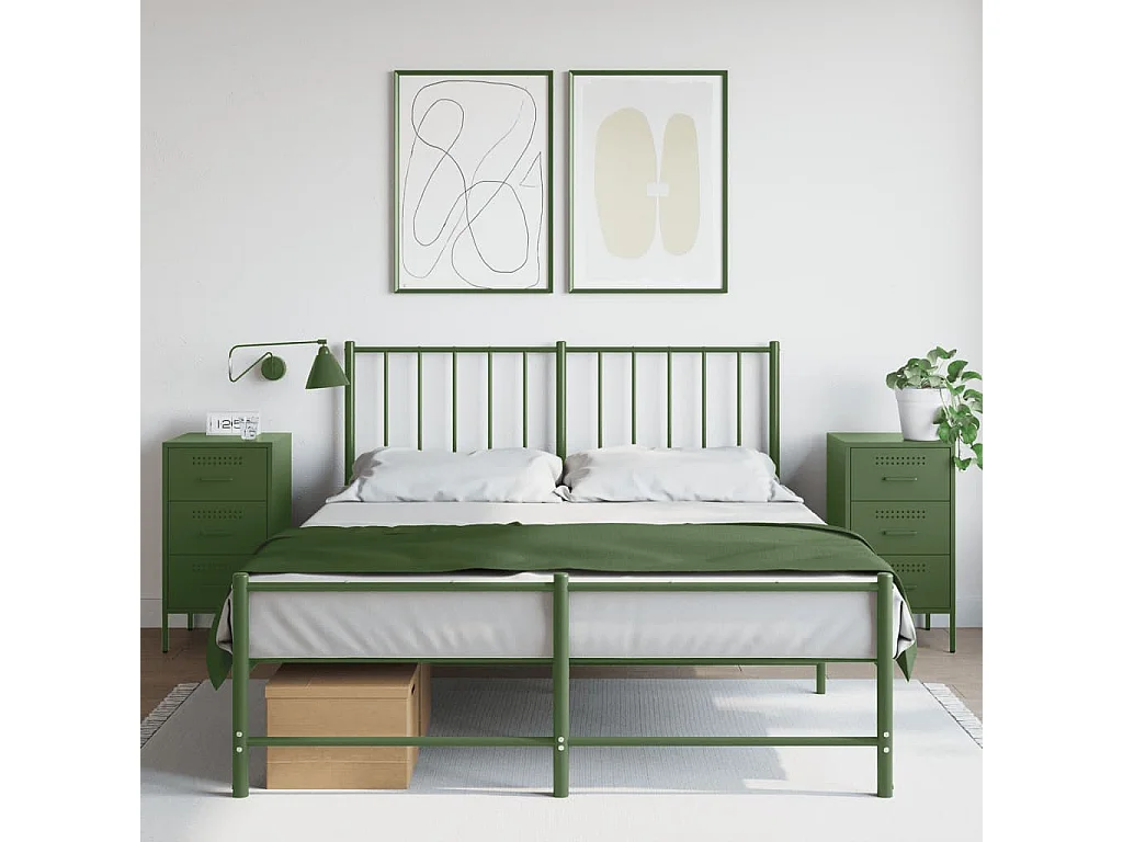 Nachttisch 2er Set-Beistelltisch-Nachttischkommode Olivgrün 36x39x68 cm Stahl SHL17372