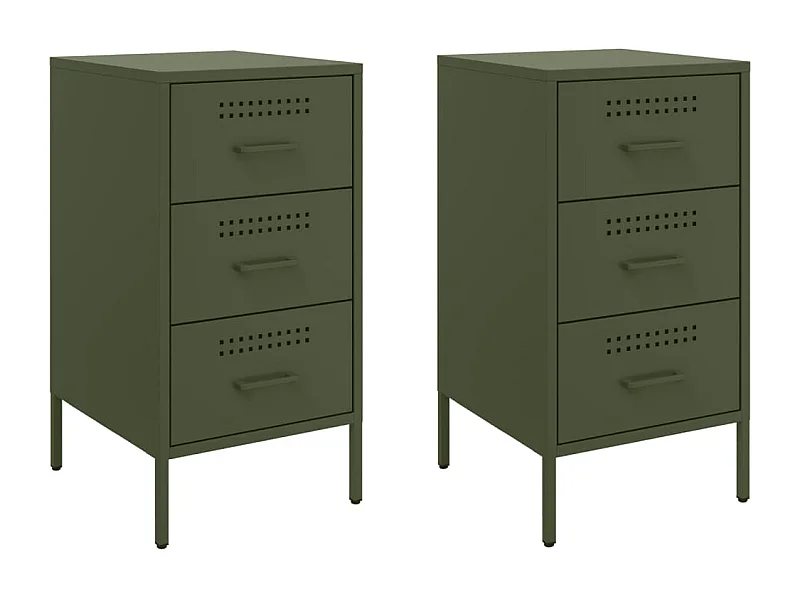 Tables de chevet lot de 2 avec tiroirs vert olive 36x39x68 cm acier