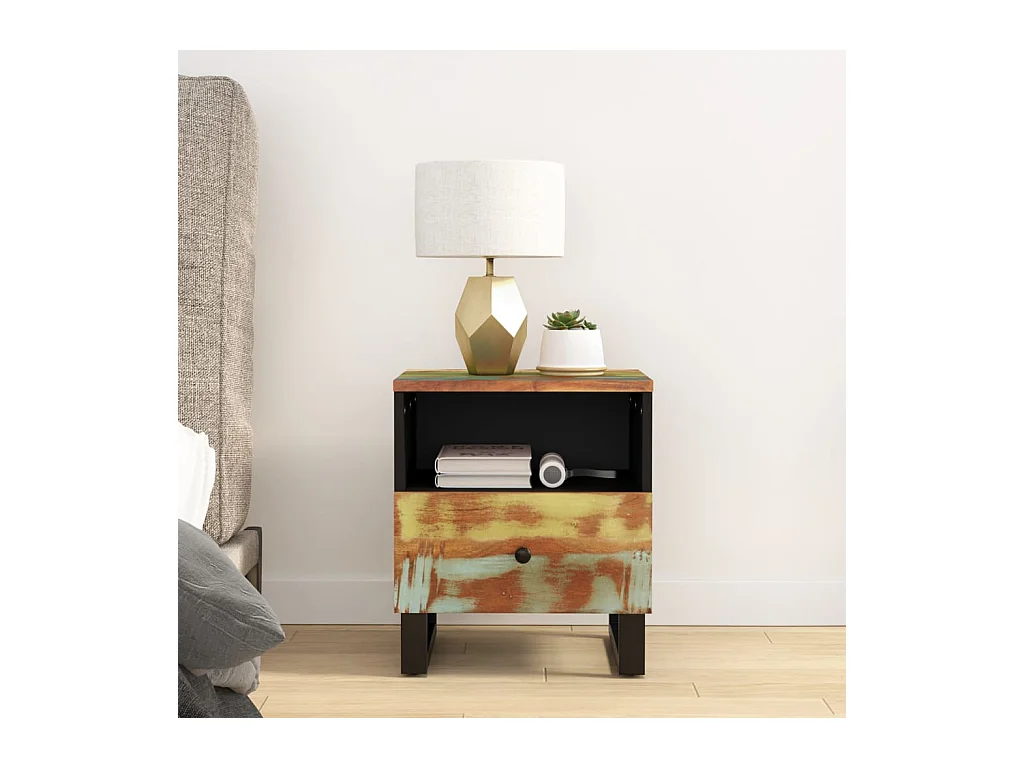 Mesita de noche | Mesilla de noche madera maciza reciclada y madera contrachapada