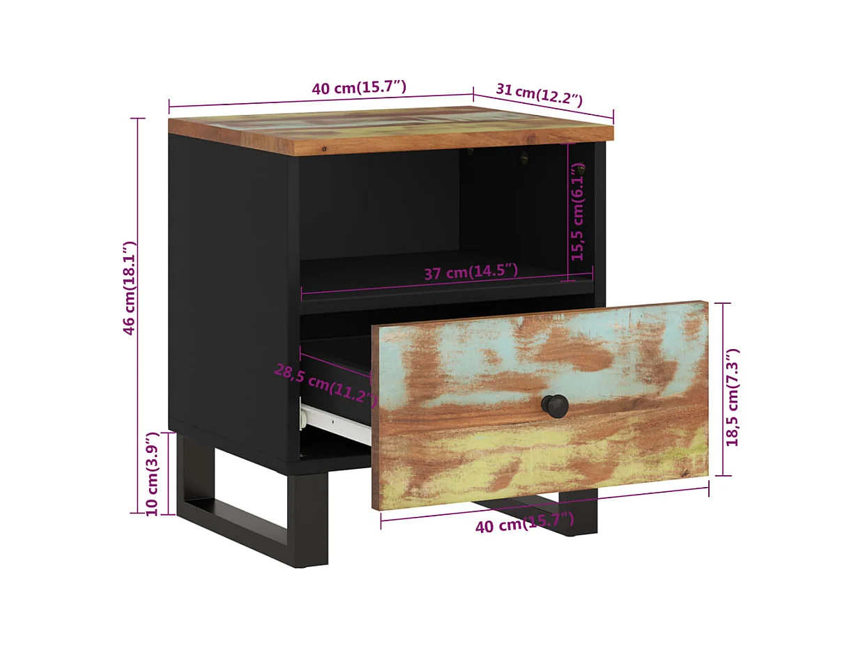 Mesita de noche | Mesilla de noche madera maciza reciclada y madera contrachapada
