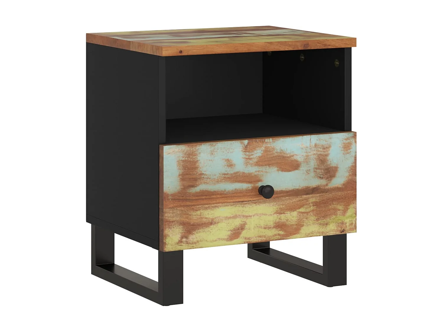 Mesita de noche | Mesilla de noche madera maciza reciclada y madera contrachapada