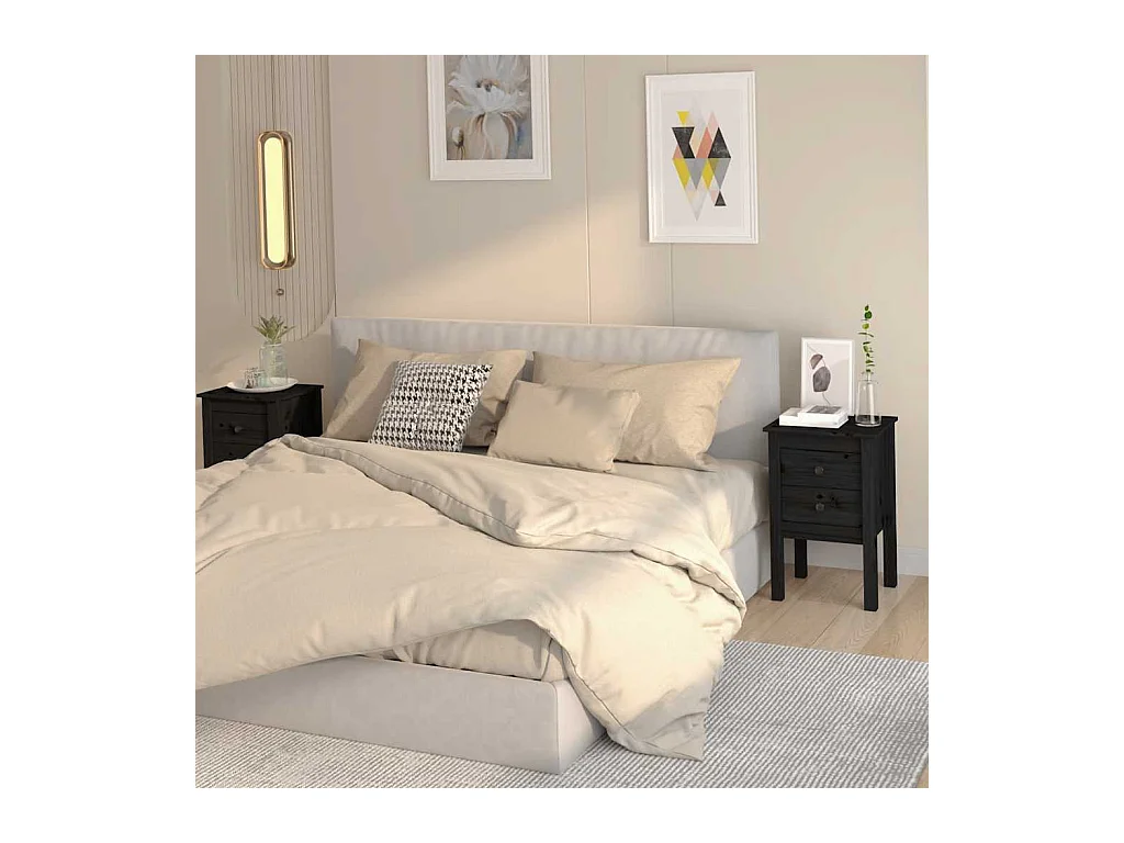 Mesitas de noche | Mesilla de noche 2 uds madera maciza de pino negro 40x35x61,5cm
