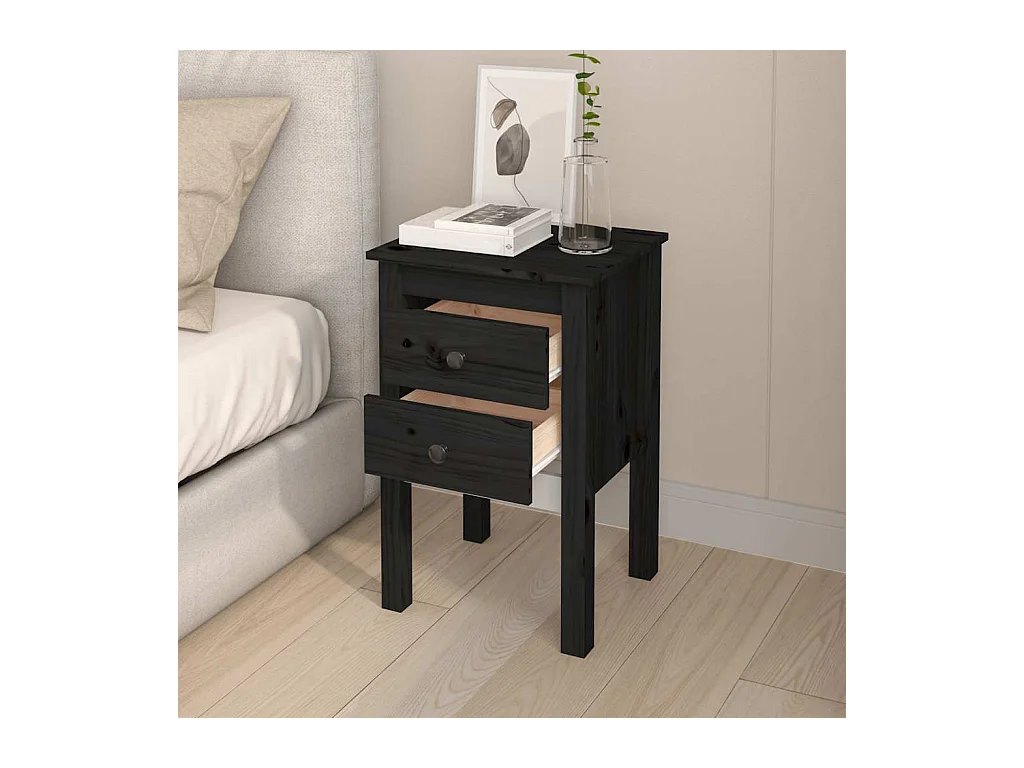 Mesitas de noche | Mesilla de noche 2 uds madera maciza de pino negro 40x35x61,5cm