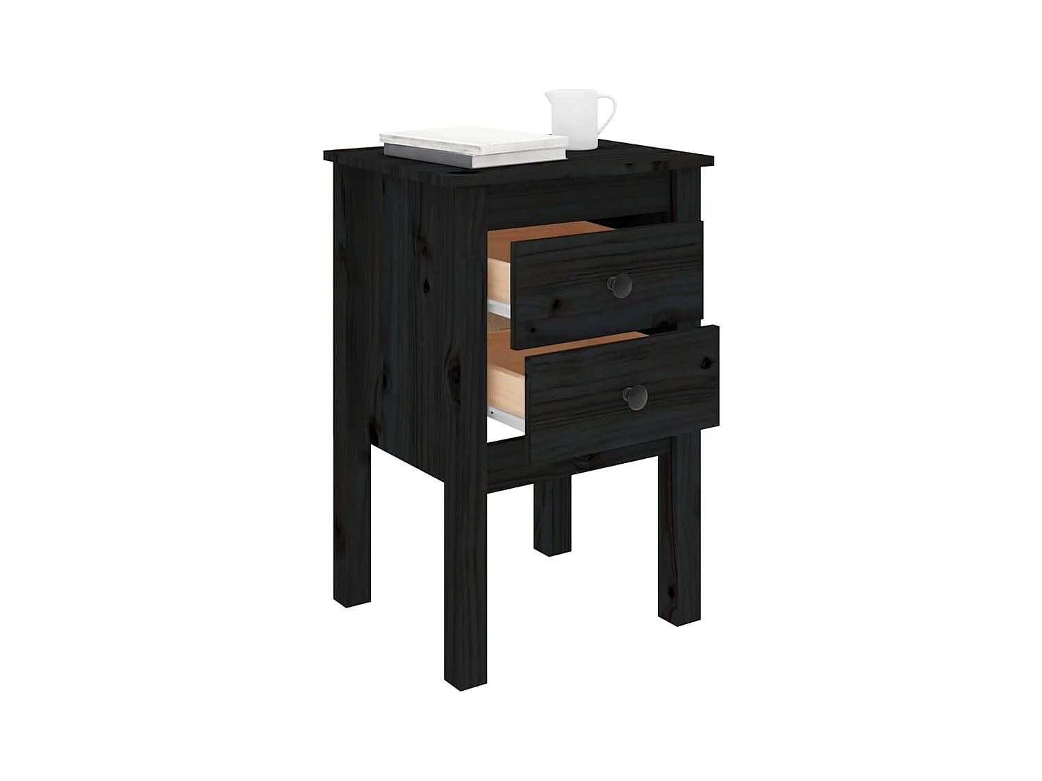 Mesitas de noche | Mesilla de noche 2 uds madera maciza de pino negro 40x35x61,5cm