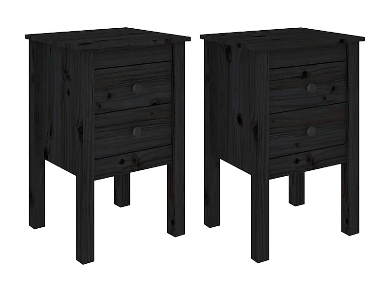 Tables de chevet lot de 2 avec Tiroirs Noir 40x35x61,5 cm Bois de pin massif