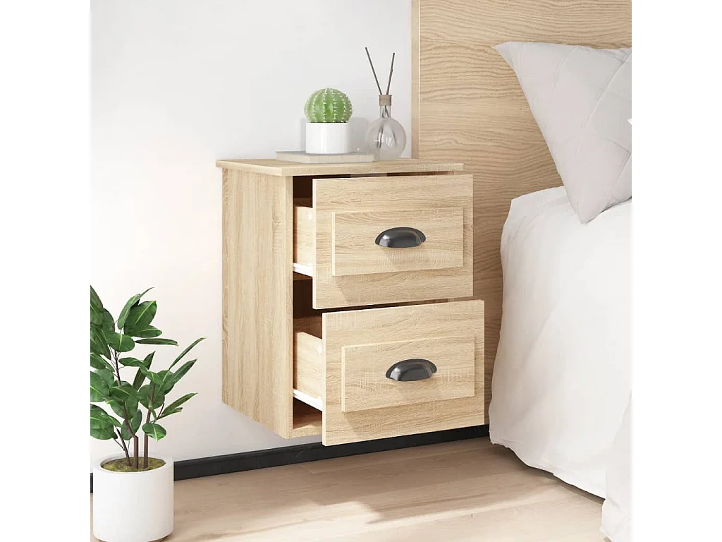 Mesita de noche | Mesilla de noche de pared 2 uds color roble Sonoma 41,5x36x53 cm