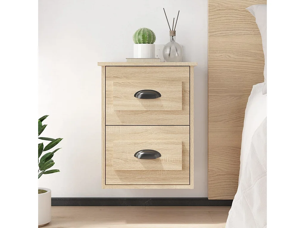 Mesita de noche | Mesilla de noche de pared 2 uds color roble Sonoma 41,5x36x53 cm