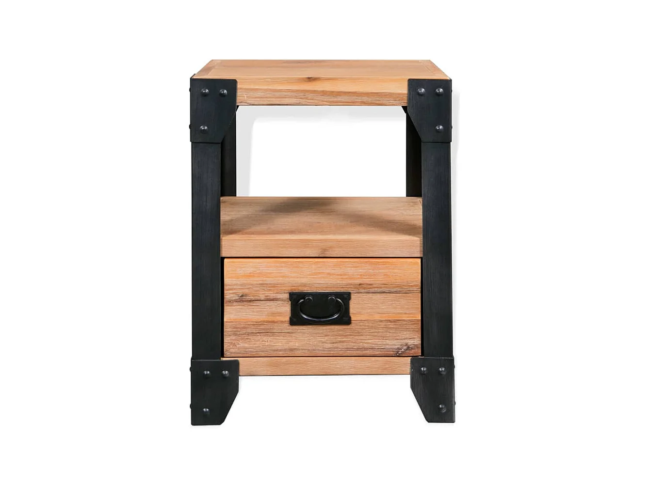 Mesita de noche | Mesilla de noche de madera maciza acacia y acero 40x30x54 cm