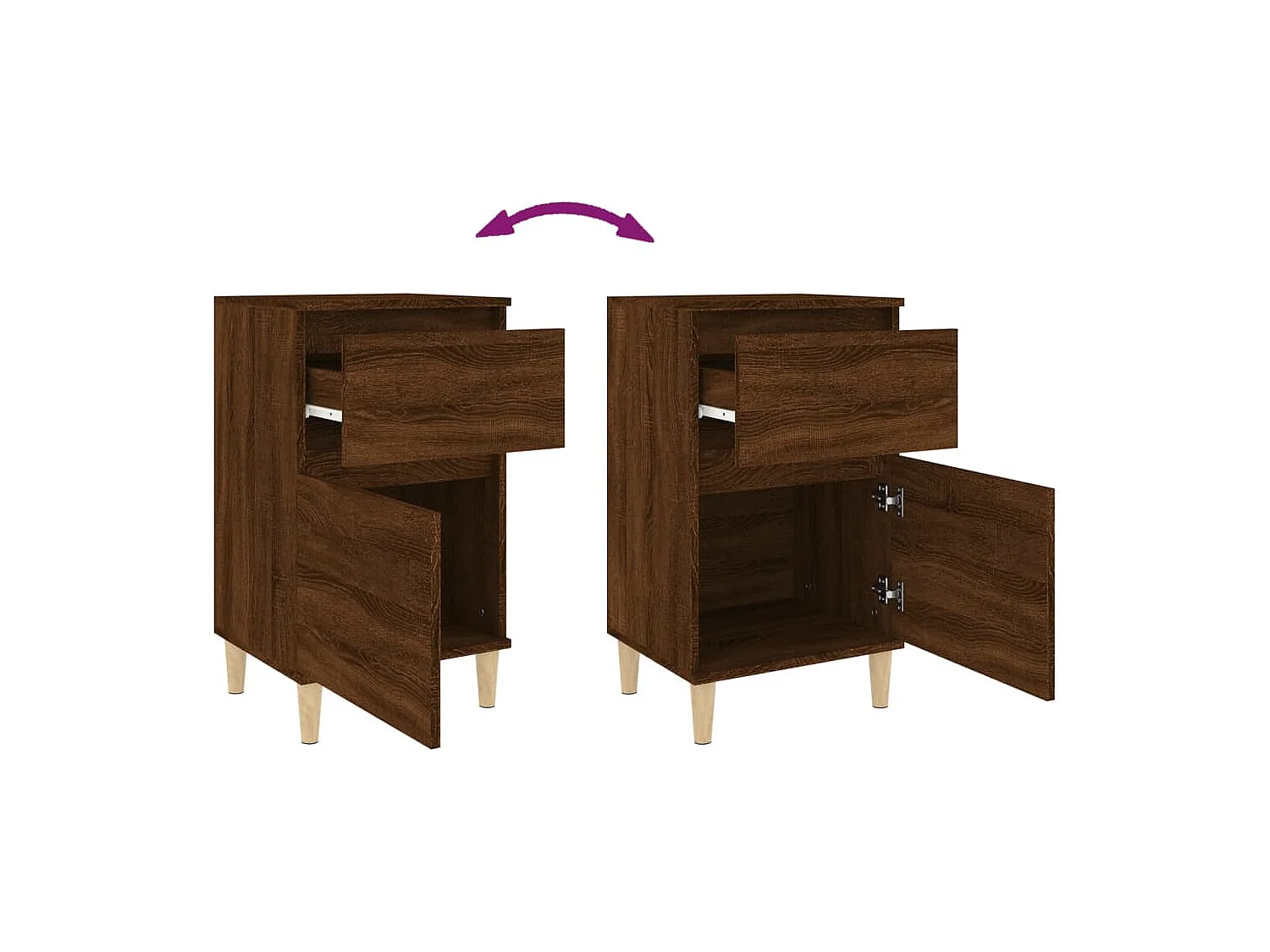 Nachttisch 2er Set-Beistelltisch-Nachttischkommode Braun Eichen-Optik 40x35x70 cm SHL27299