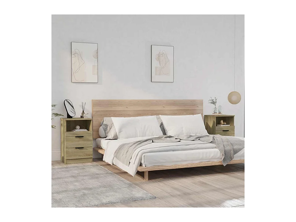 Mesita de noche | Mesilla de noche 2 uds madera contrachapada color roble Sonoma