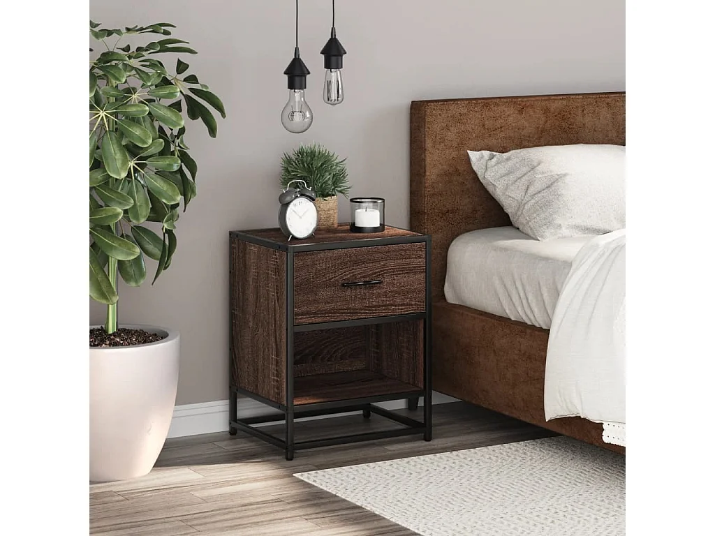 Mesita de noche | Mesilla de noche madera de ingeniería marrón roble 40x31x50 cm