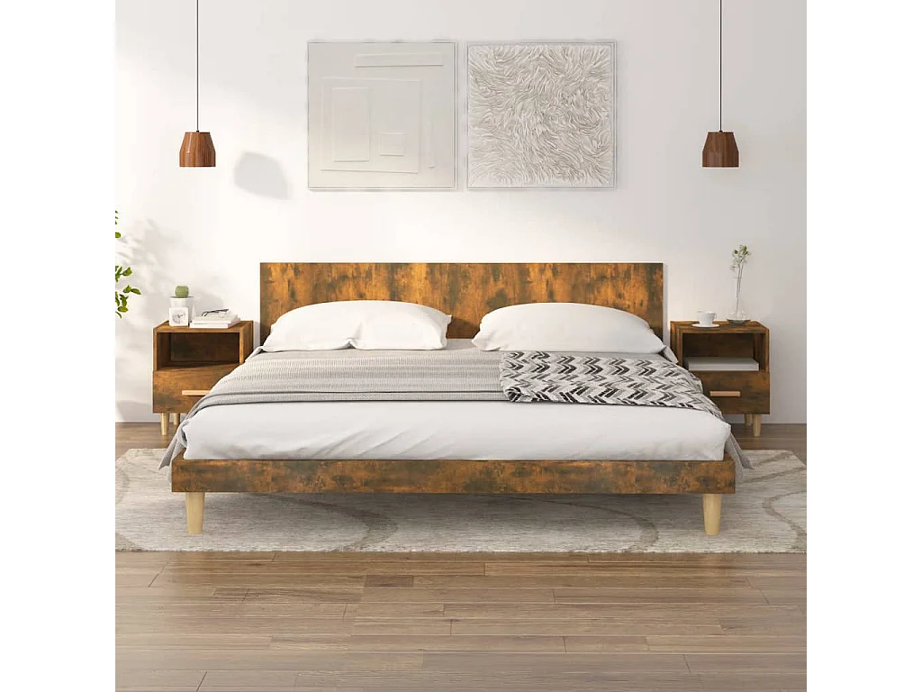 Nachttisch 2er Set-Beistelltisch-Nachttischkommode Räuchereiche 40x35x47 cm SHL24739