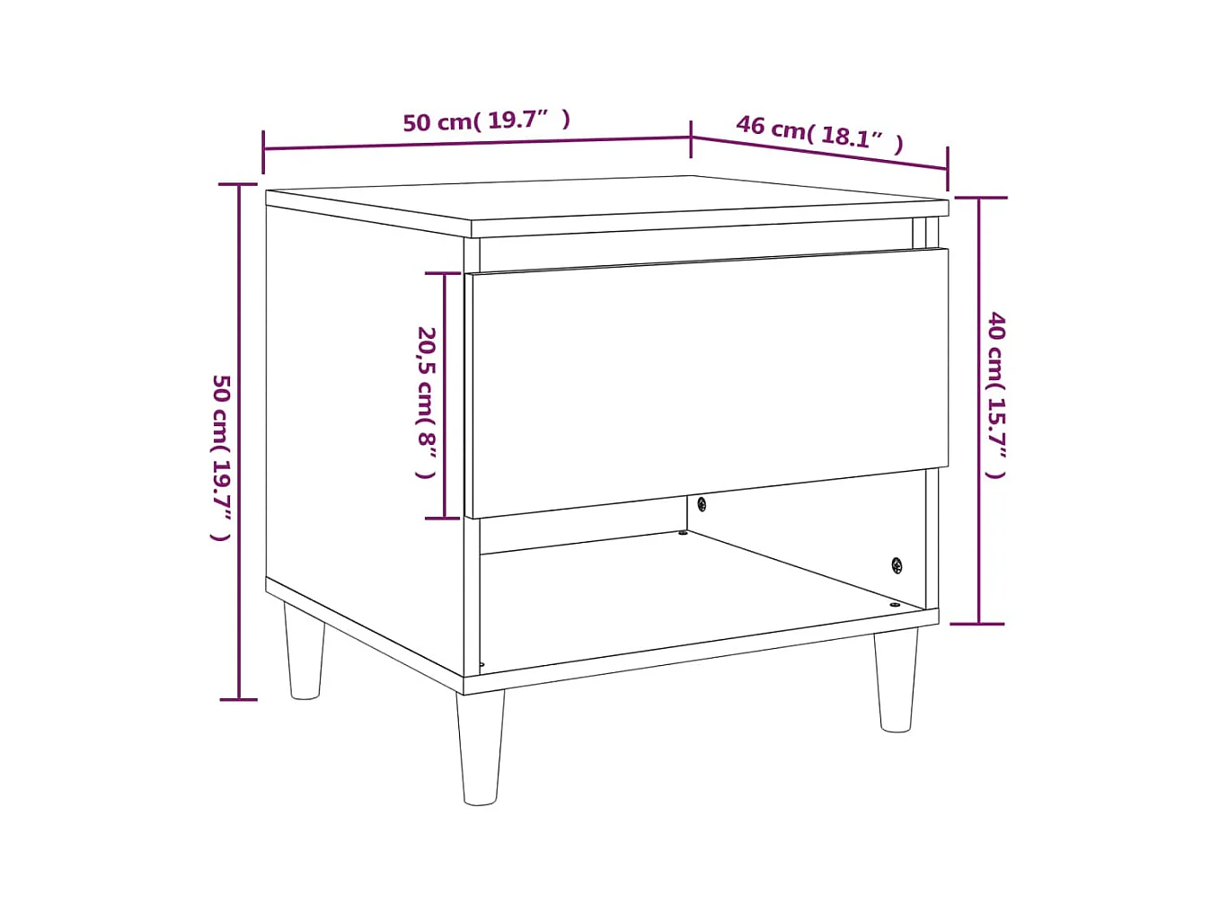 Mesa de Cabeceira Moderna 2 peças 50x46x50 cm deriv. madeira cinza sonoma