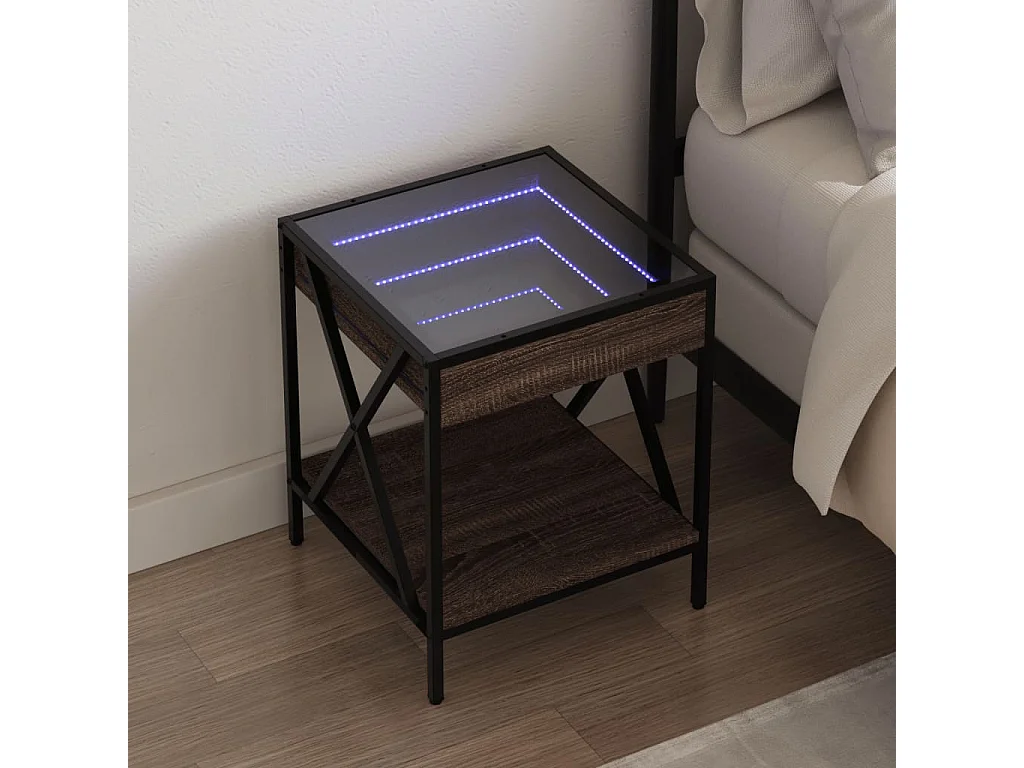 Nachttisch-Beistelltisch mit Infinity-LED Braun Eichen-Optik 40x40x49 cm SHL24222