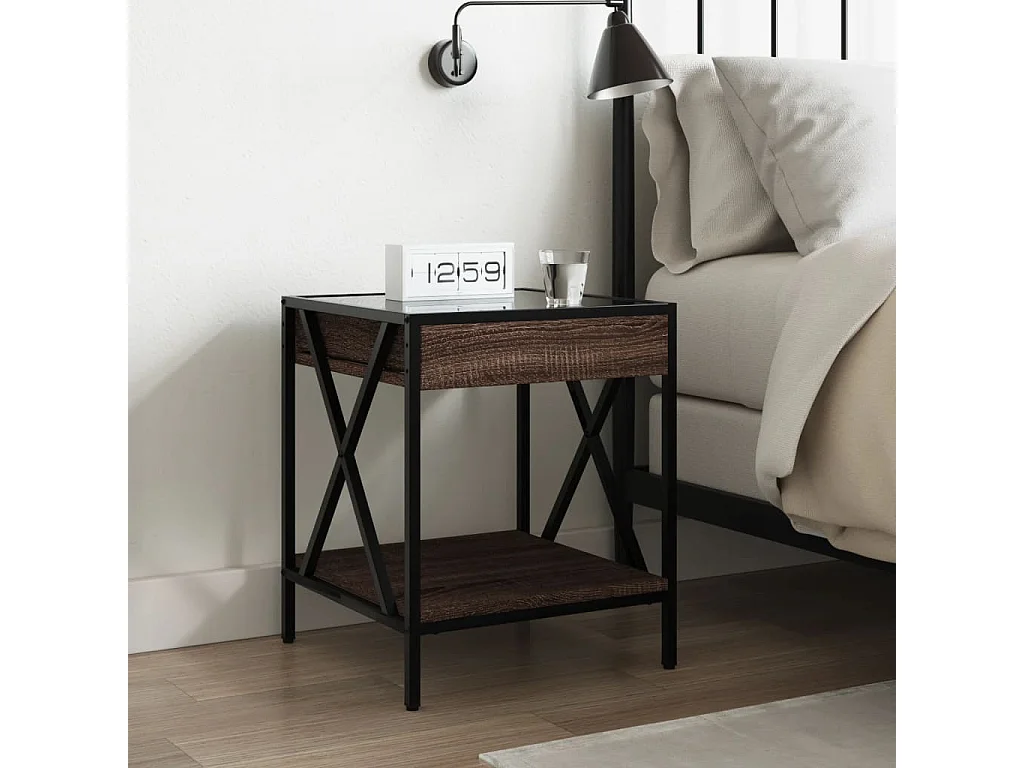 Nachttisch-Beistelltisch mit Infinity-LED Braun Eichen-Optik 40x40x49 cm SHL24222