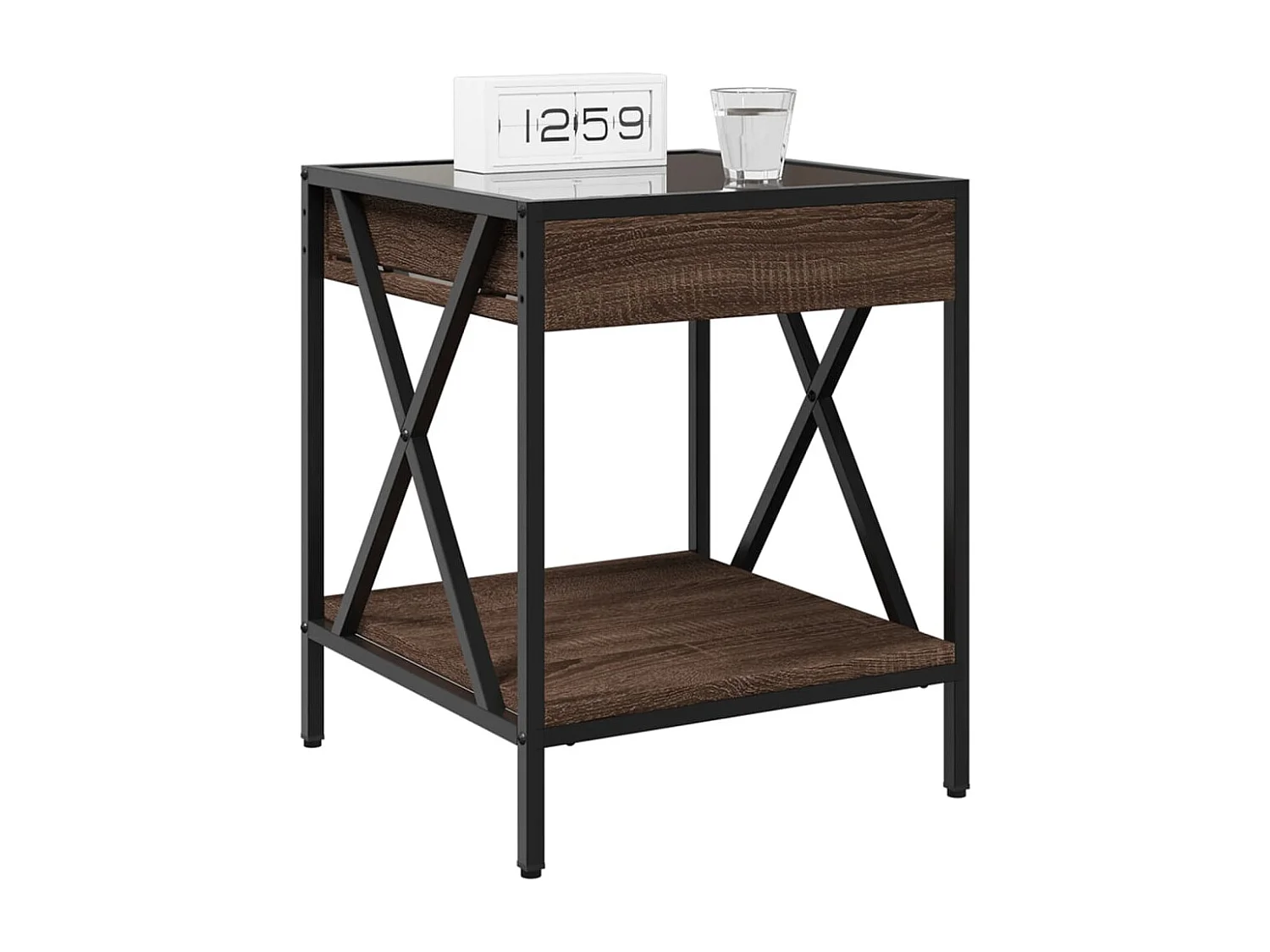 Nachttisch-Beistelltisch mit Infinity-LED Braun Eichen-Optik 40x40x49 cm SHL24222