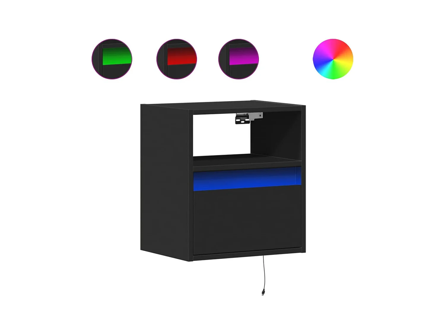 Mesitas de noche | Mesilla de noche de pared con luces LED 2 unidades negro