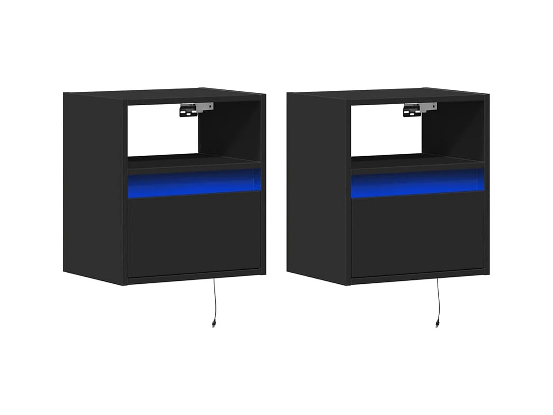Mesitas de noche | Mesilla de noche de pared con luces LED 2 unidades negro